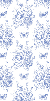 Rolgordijn voor raam met blauwe bloemen en vlinders