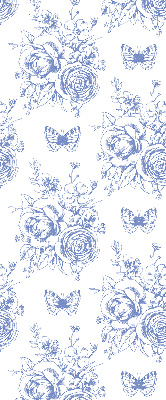 Rolgordijn voor raam met blauwe bloemen en vlinders