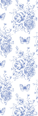 Rolgordijn voor raam met blauwe bloemen en vlinders