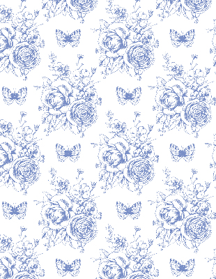 Rolgordijn voor raam met blauwe bloemen en vlinders