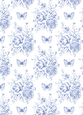 Rolgordijn voor raam met blauwe bloemen en vlinders