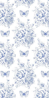 Rolgordijn voor raam met blauwe bloemen en vlinders