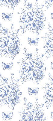 Rolgordijn voor raam met blauwe bloemen en vlinders