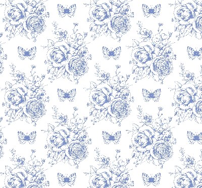 Rolgordijn voor raam met blauwe bloemen en vlinders