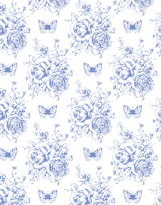 Rolgordijn voor raam met blauwe bloemen en vlinders