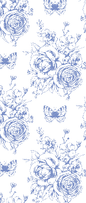 Rolgordijn voor raam met blauwe bloemen en vlinders