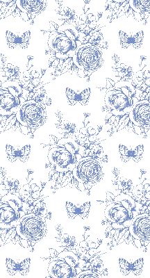 Rolgordijn voor raam met blauwe bloemen en vlinders