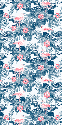 Rolgordijn voor balkondeur met tropische planten en flamingo's