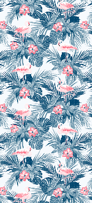 Rolgordijn voor balkondeur met tropische planten en flamingo's