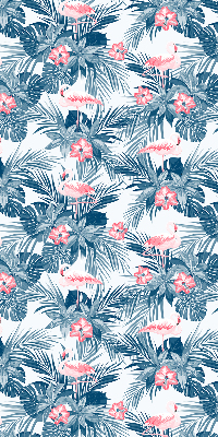 Rolgordijn voor balkondeur met tropische planten en flamingo's