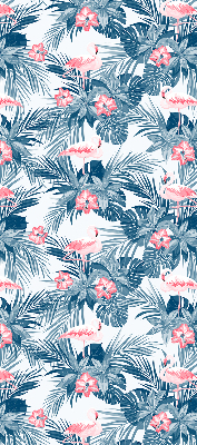 Rolgordijn voor balkondeur met tropische planten en flamingo's
