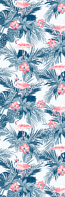 Rolgordijn voor balkondeur met tropische planten en flamingo's