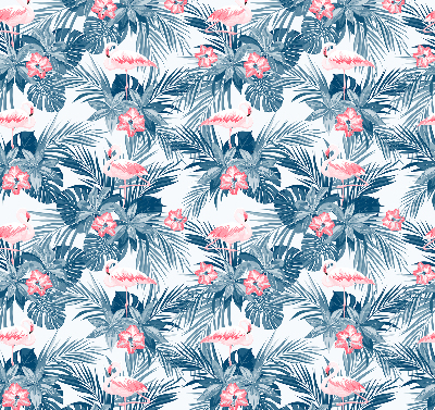 Rolgordijn voor balkondeur met tropische planten en flamingo's