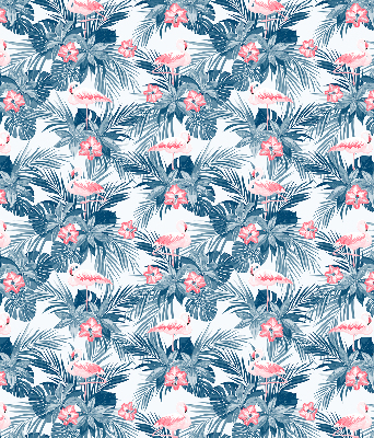 Rolgordijn voor balkondeur met tropische planten en flamingo's
