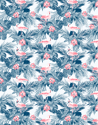 Rolgordijn voor balkondeur met tropische planten en flamingo's