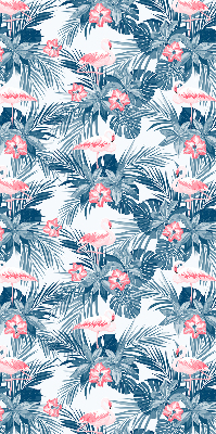 Rolgordijn voor balkondeur met tropische planten en flamingo's