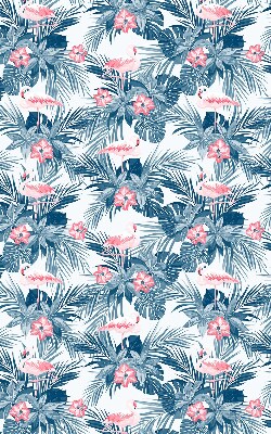Rolgordijn voor balkondeur met tropische planten en flamingo's