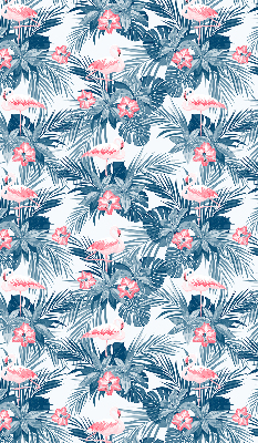 Rolgordijn voor balkondeur met tropische planten en flamingo's