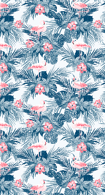 Rolgordijn voor balkondeur met tropische planten en flamingo's