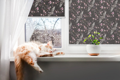Binnengordijn met reigers en bloemen