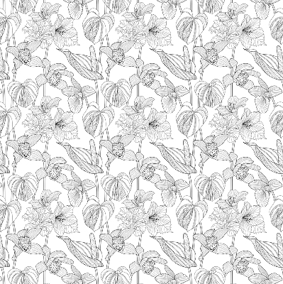 Binnenrolgordijn voor raam met geschetste bloemen