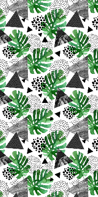 Binnengordijn met bladeren, driehoeken en stippen