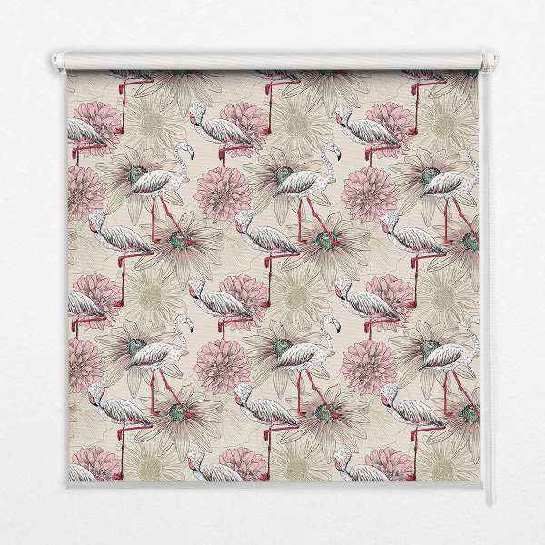 Rolgordijn voor raam met witte flamingo's