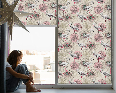 Rolgordijn voor raam met witte flamingo's