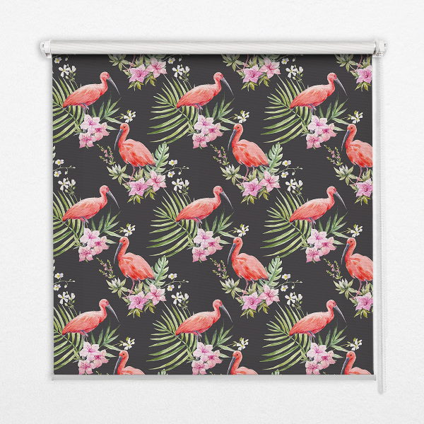 Stoffen rolgordijn met flamingo's op planten