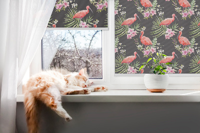 Stoffen rolgordijn met flamingo's op planten