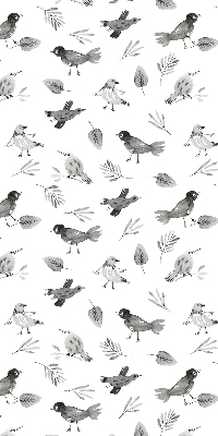 Binnengordijn met getekende vogels en bladeren