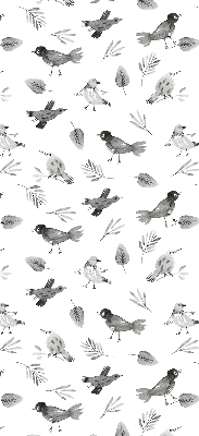Binnengordijn met getekende vogels en bladeren