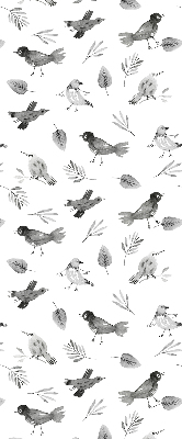 Binnengordijn met getekende vogels en bladeren