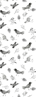 Binnengordijn met getekende vogels en bladeren