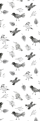 Binnengordijn met getekende vogels en bladeren