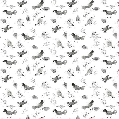 Binnengordijn met getekende vogels en bladeren