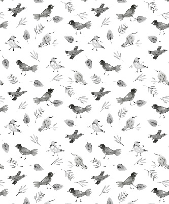Binnengordijn met getekende vogels en bladeren