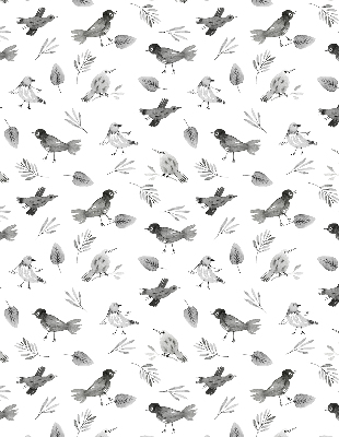 Binnengordijn met getekende vogels en bladeren
