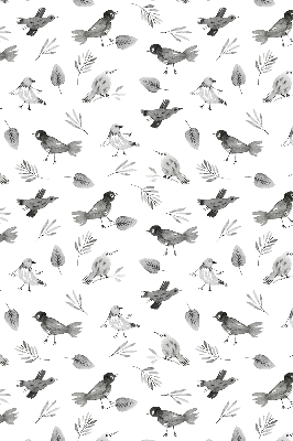 Binnengordijn met getekende vogels en bladeren