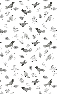 Binnengordijn met getekende vogels en bladeren