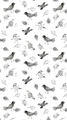 Binnengordijn met getekende vogels en bladeren
