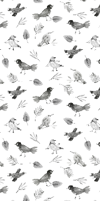 Binnengordijn met getekende vogels en bladeren