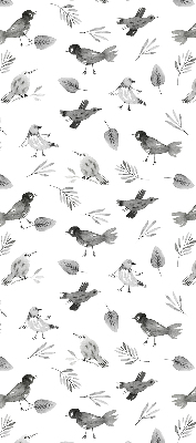 Binnengordijn met getekende vogels en bladeren