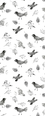 Binnengordijn met getekende vogels en bladeren
