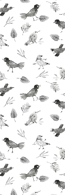 Binnengordijn met getekende vogels en bladeren