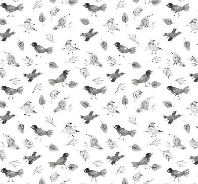 Binnengordijn met getekende vogels en bladeren