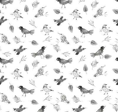 Binnengordijn met getekende vogels en bladeren