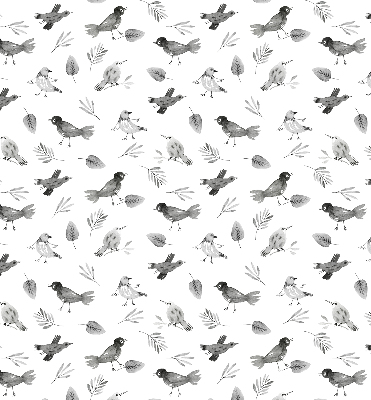 Binnengordijn met getekende vogels en bladeren