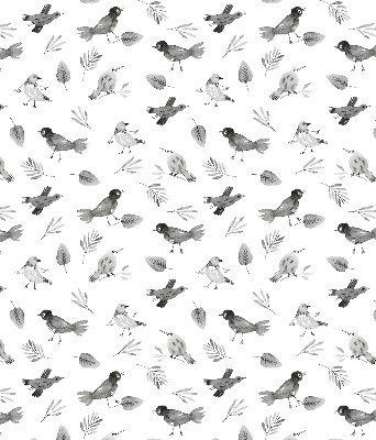 Binnengordijn met getekende vogels en bladeren