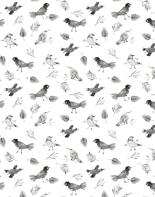 Binnengordijn met getekende vogels en bladeren